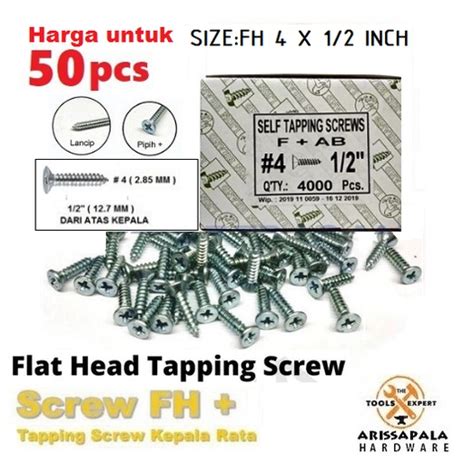 Jual Skrup Tapping 4x1 Per 2 Inch Sekrup FH 4 X Setengah Inch Kepala