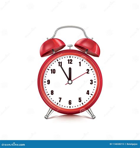 Vector Realistic 3d Illustration Of Red Alarm Clock Isolated On White