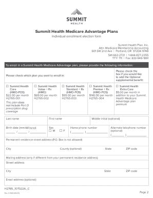 Fillable Online Summit Health Medicare Advantage Plans 2022