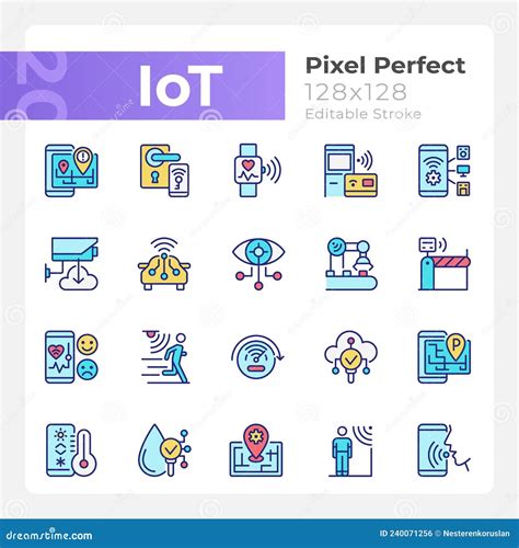 Iot Pixel Perfect Rgb Color Icons Set Stock Vector Illustration Of