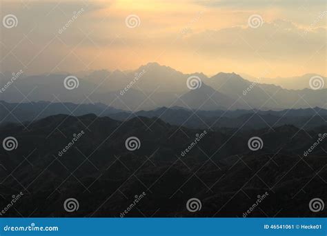 Sunrise in the Mountians of Jinshanling Stock Image - Image of shades ...