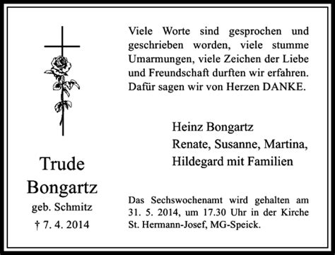 Alle Traueranzeigen F R Trude Bongartz Trauer Rp Online De