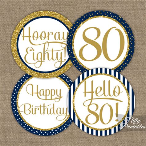 80th Birthday Cupcake Toppers Navy Blue Gold Nifty Printables