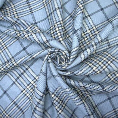 Wool Plaid Dusty Blue And Ivory Sample Gala Fabrics