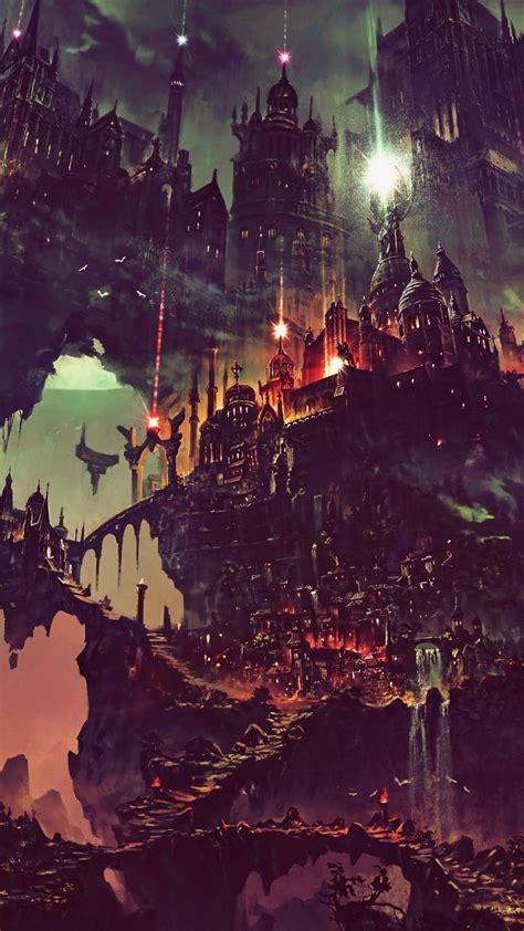 Fantasy, flying city, dark, art, 720x1280 wallpaper Dark Fantasy Art ...