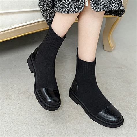 Kurze Schuhe F R Frauen Elastische Weibliche Stiefeletten Socke Schwarz