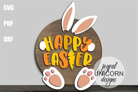 Happy Easter Door Hanger Svg Easter Bunny Round Sign Svg