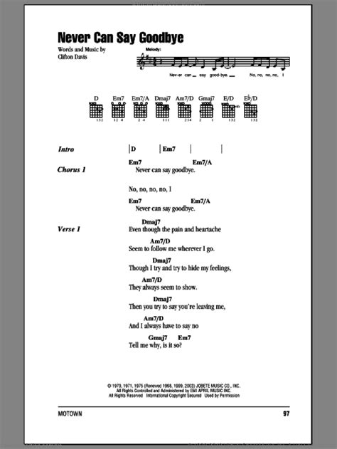 Never Can Say Goodbye Sheet Music For Guitar Chords Pdf