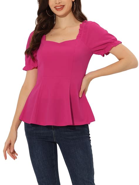 Allegra K Womens Ruffle Peplum Top Sweetheart Neck Puff Sleeve Elegant