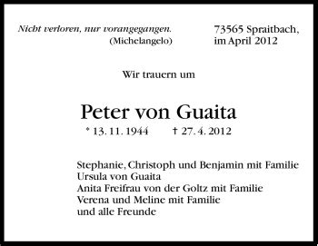 Traueranzeigen Von Peter Von Guaita Stuttgart Gedenkt De