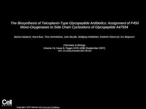 (PPT) The Biosynthesis of Teicoplanin-Type Glycopeptide Antibiotics: Assignment of P450 Mono ...