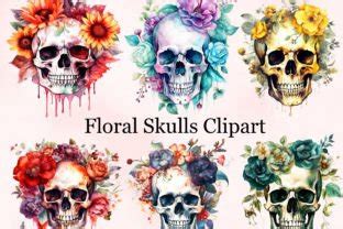 Floral Skulls Clipart Gothic Skulls Graphic By Bonadesigns Creative