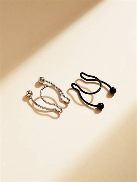 2pcsset Round Ball Decor Nose Ring Stainless Steel Fashion Punk Perfect Piercing For Women