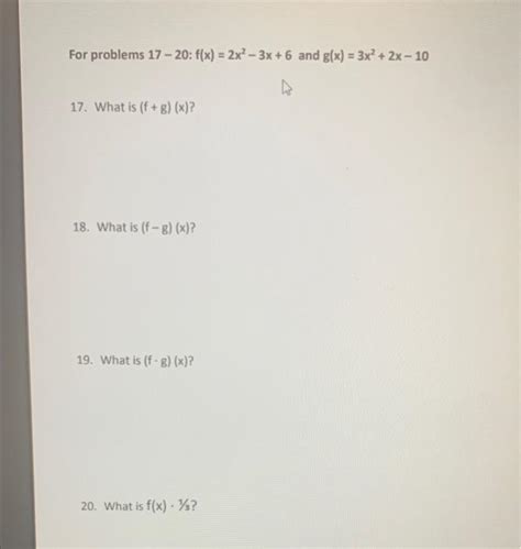 Solved For Problems 17−20 F X 2x2−3x 6 And G X 3x2 2x−10