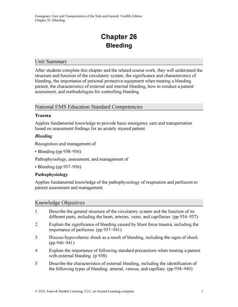 Emt Bleeding Notes Chapter 26 Bleeding Chapter 26 Bleeding Unit