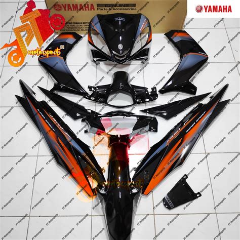 Yamaha Lc 135 V1 CoverSet Hitam Oren Black Original HLY Stripe Ori