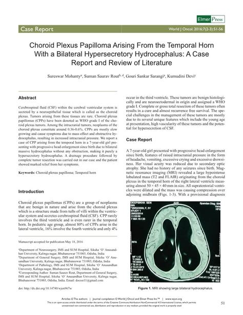 Choroid Plexus Papilloma Arising From The Temporal Horn With A