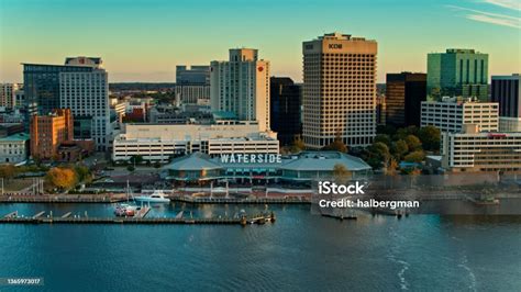 Downtown Waterfront In Norfolk Virginia Aerial Stock Photo Download