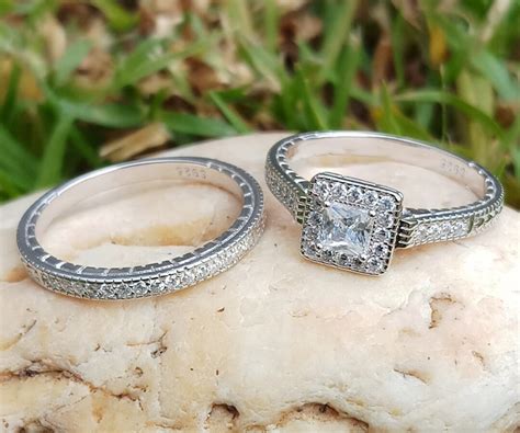 Cubic Zirkonia Ring Set Hochzeit Vorschlag Ring Rechteck