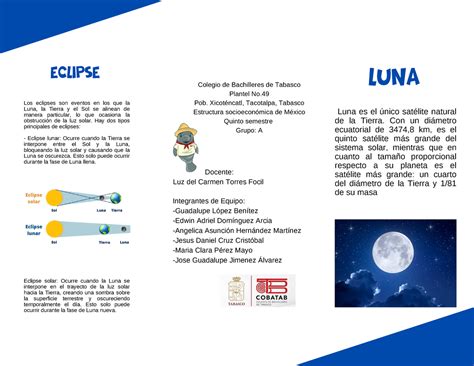 Tríptico LUNA LUNA ECLIPSE Luna es el único satélite natural de la