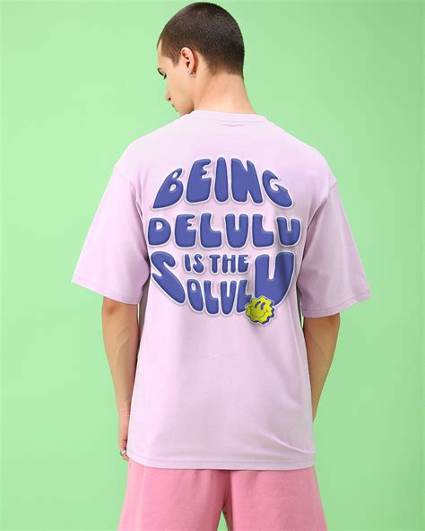 Buy Men S Purple Being Delulu Is The Solulu Graphic Printed Oversized T