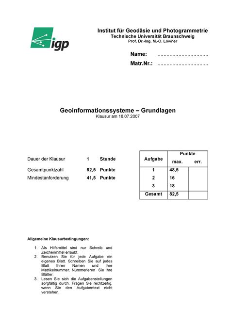 Pr Fung Juli Fragen Ss Institut Und Photogrammetrie