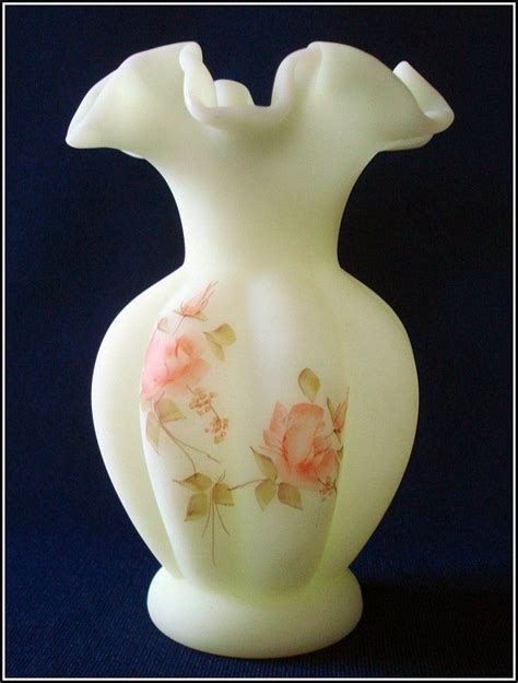 Hand Painted Fenton Glass Vase Fenton Art Glass Hand Painted Roses On