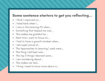 REFLECTION SENTENCE STARTERS By Joy Bullock TPT