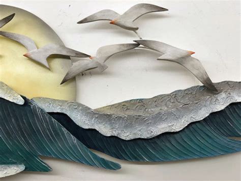 Seagulls On Waves Metal Wall Art