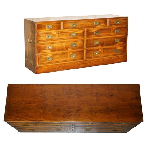 Antique Hardwood Military Campaign Sideboard Bank Of Drawers With Brass Handles For Sale At 1stdibs