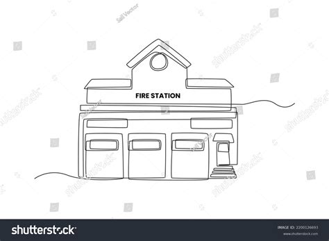 Continuous One Line Drawing Fire Station Stock Vector (Royalty Free ...