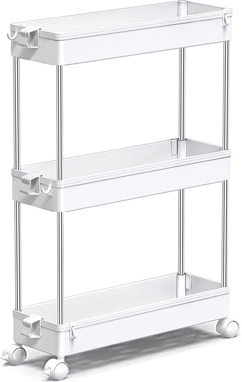 Spacekeeper 3 Tier Slim Storage Cart Mobile Shelving Unit Organizer