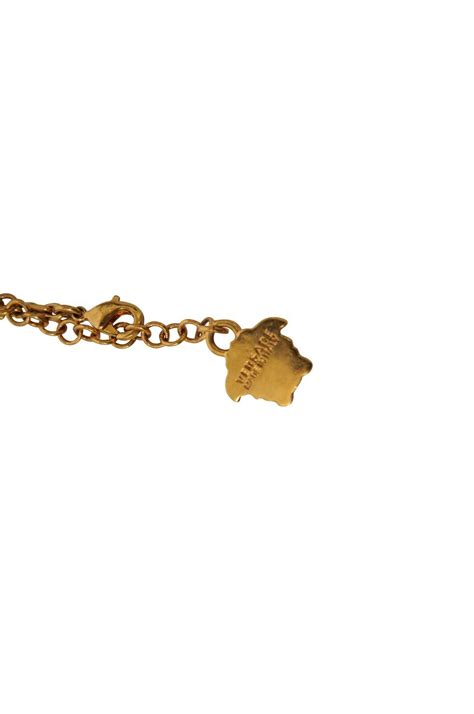 Versace Medusa Head Logo Pendant Necklace Gold Crysta Gem