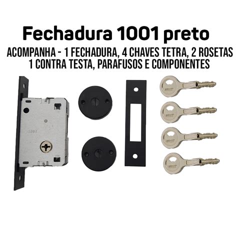 Fechadura Auxiliar Tetra Porta Externa Chaves Preto Stam Fech