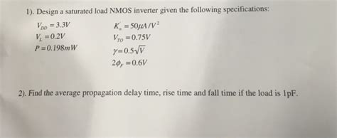 Solved Design A Saturated Load NMOS Inverter Given The Chegg