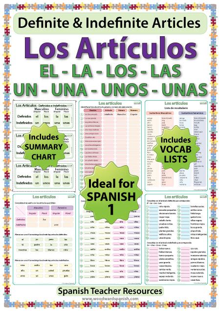 Spanish Articles Worksheets Definite And Indefinite Woodward Spanish