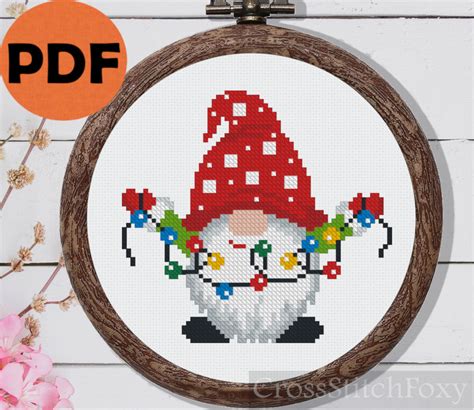 Christmas Gnome Cross Stitch Pattern Pdf Christmas Lights Etsy