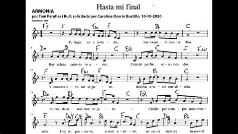 Hasta Mi Final Partitura Con Armonia Por Toni Perulles Youtube