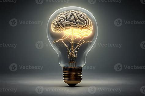 Human Brain Inside Of Light Bulb On Grey Background 3D Rendering