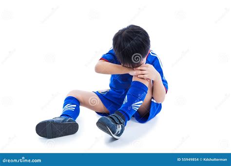 Youth Asian Soccer Player Crying For A Painful Knee Injury. Full Stock ...