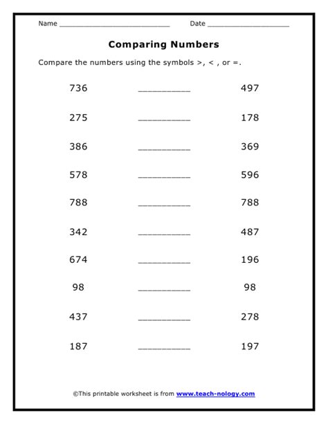 Comparing Numbers Using Symbols