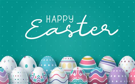 Happy Easter Green Background With Colorful Eggs Vector Art At