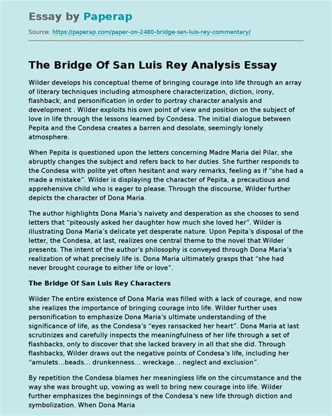 The Bridge Of San Luis Rey Analysis Free Essay Example