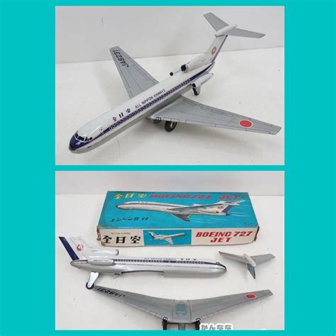 【傷や汚れあり】mx25 当時物 古い やのまん 全日空 Boeing727 Jet ジェット機 日本製 ブリキ 箱付き 飛行機 航空機