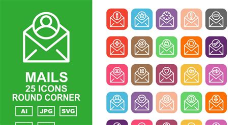 25 Premium Mails Round Corner Icon Set Templatemonster