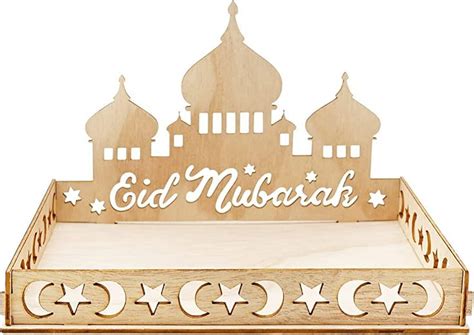 Gukasxi Ramadan Wooden Tray Wood Rectangular Eid Mubarak Party Food