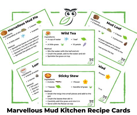 Printable Mud Kitchen Recipe Cards - Printable Word Searches