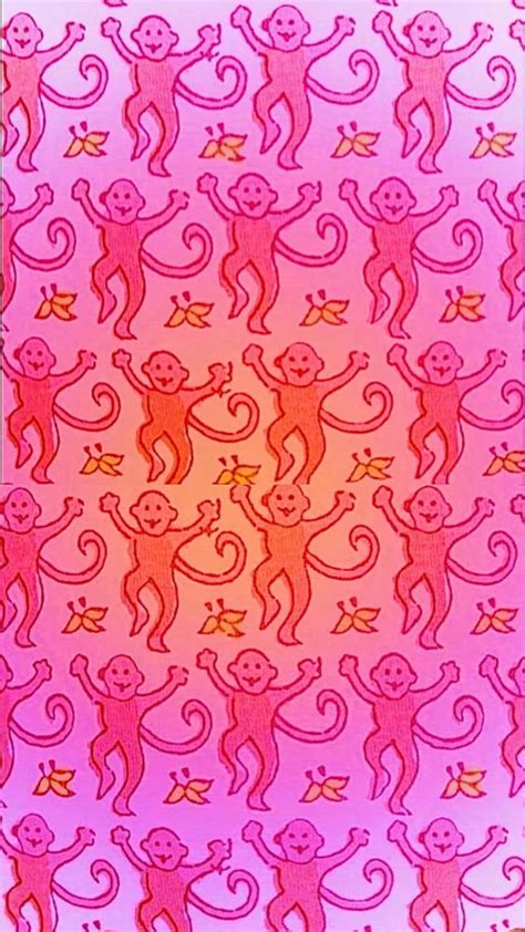 Download Preppy Pink Monkey Pattern Wallpaper