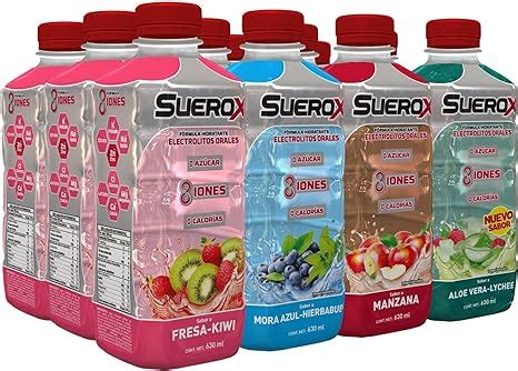 SUEROX 12 Pack Hidratante Con 8 Iones Sabor Fresa Kiwi Mora Azul