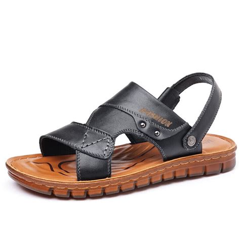 Mens Sandals Leather Open Toe Beach Sandal Outdoor Summer Sport Sandal Non Slip